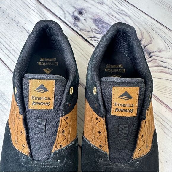 Emerica "The Reynolds Low Vulc'' Men Sz 11 Black/Tan Leather Skate Shoes - Picture 4 of 11